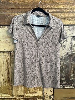 Adrianna Papell Button Front Blouse | Flutter Sleeve | Animal Print | Size L